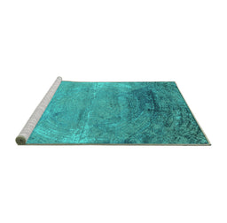 Sideview of Machine Washable Oriental Turquoise Industrial Area Rugs, wshurb2071turq
