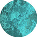 Round Machine Washable Oriental Turquoise Industrial Area Rugs, wshurb2072turq