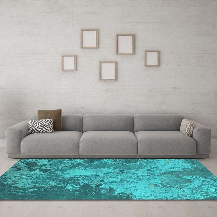 Machine Washable Oriental Turquoise Industrial Area Rugs in a Living Room,, wshurb2072turq