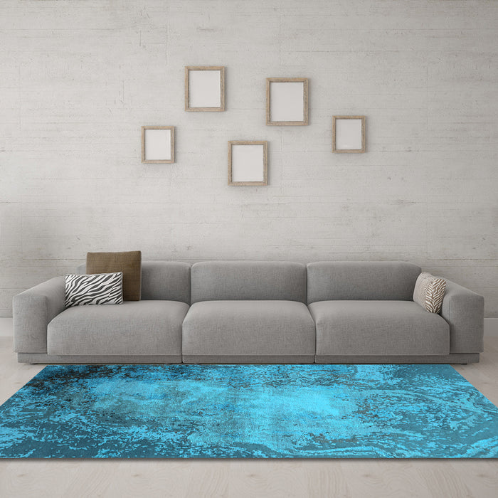 Machine Washable Oriental Light Blue Industrial Rug in a Living Room, wshurb2073lblu