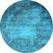 Round Machine Washable Oriental Light Blue Industrial Rug, wshurb2073lblu