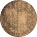 Round Machine Washable Oriental Brown Industrial Rug, wshurb2073brn