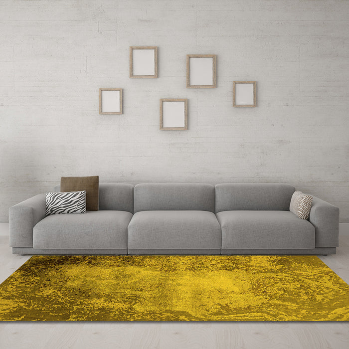 Machine Washable Oriental Yellow Industrial Rug in a Living Room, wshurb2073yw