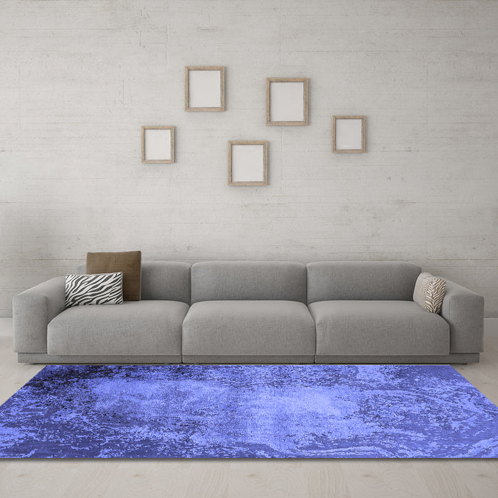 Machine Washable Oriental Blue Industrial Rug in a Living Room, wshurb2073blu
