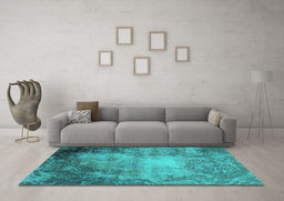 Machine Washable Oriental Turquoise Industrial Area Rugs in a Living Room,, wshurb2073turq