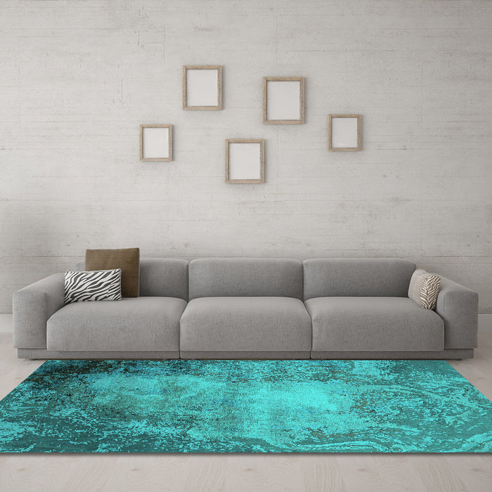 Machine Washable Oriental Turquoise Industrial Area Rugs in a Living Room,, wshurb2073turq