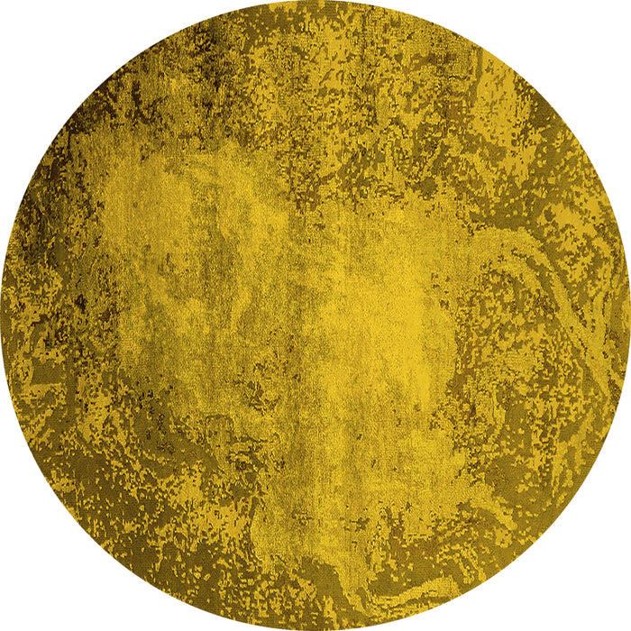 Round Machine Washable Oriental Yellow Industrial Rug, wshurb2073yw