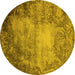 Round Machine Washable Oriental Yellow Industrial Rug, wshurb2073yw