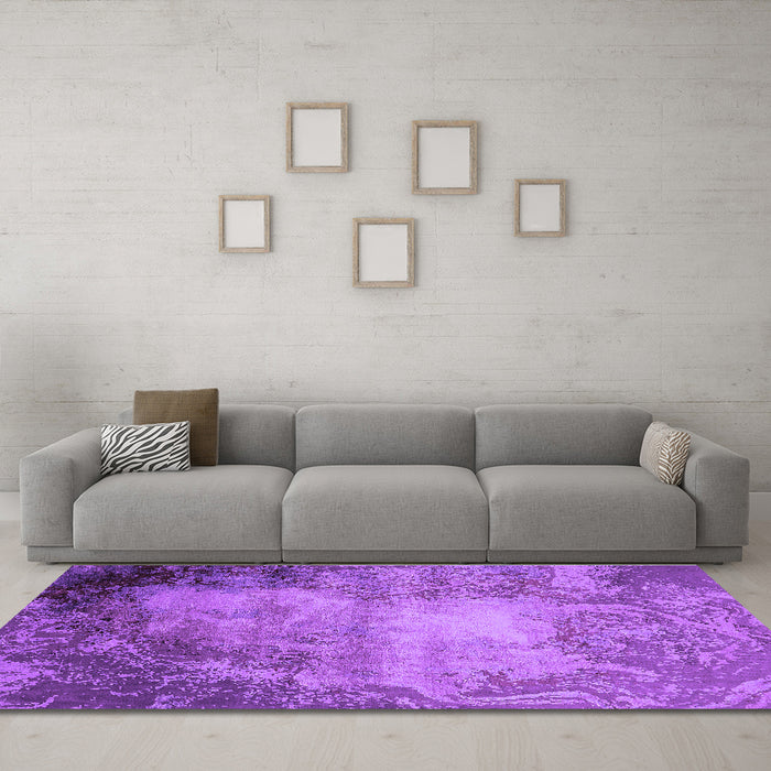 Machine Washable Oriental Purple Industrial Area Rugs in a Living Room, wshurb2073pur