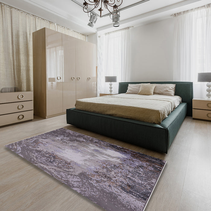 Mid-Century Modern Gray Oriental Rug in a Bedroom, urb2074