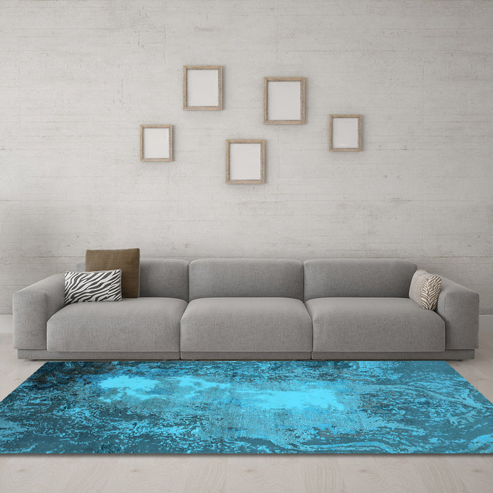 Machine Washable Oriental Light Blue Industrial Rug in a Living Room, wshurb2074lblu