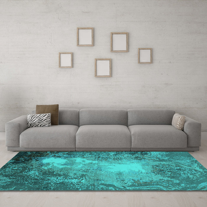 Machine Washable Oriental Turquoise Industrial Area Rugs in a Living Room,, wshurb2074turq