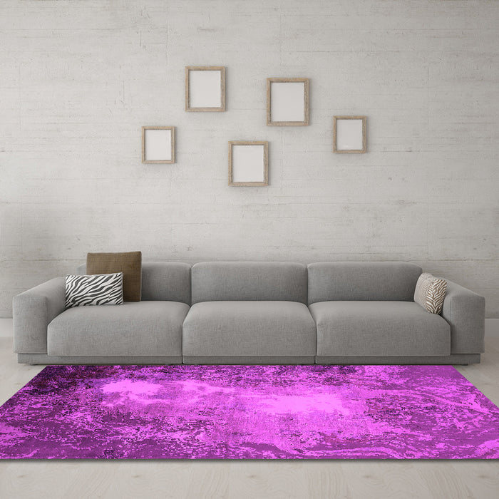 Machine Washable Oriental Pink Industrial Rug in a Living Room, wshurb2074pnk