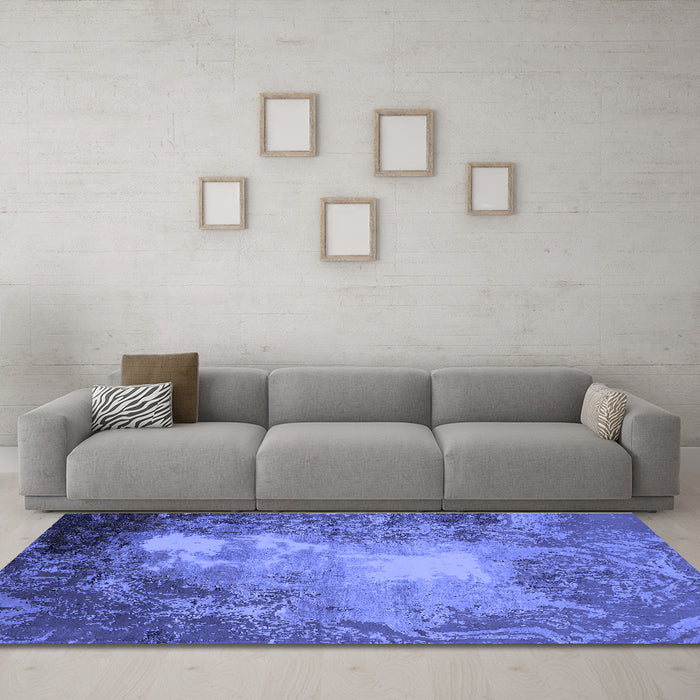 Machine Washable Oriental Blue Industrial Rug in a Living Room, wshurb2074blu