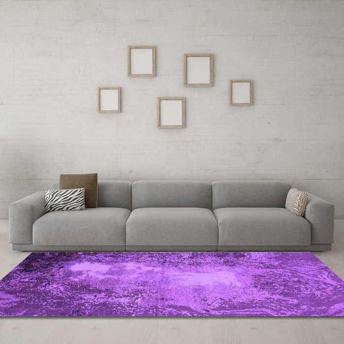 Machine Washable Oriental Purple Industrial Area Rugs in a Living Room, wshurb2074pur