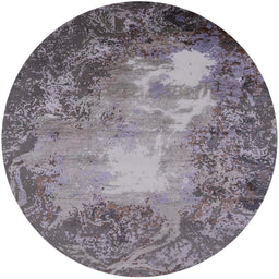 Round Machine Washable Industrial Modern Gray Rug, wshurb2074