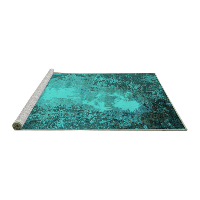 Sideview of Machine Washable Oriental Turquoise Industrial Area Rugs, wshurb2074turq