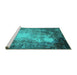 Sideview of Machine Washable Oriental Turquoise Industrial Area Rugs, wshurb2074turq