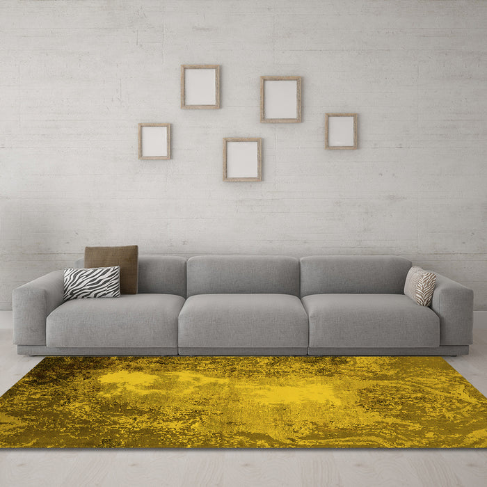 Machine Washable Oriental Yellow Industrial Rug in a Living Room, wshurb2074yw
