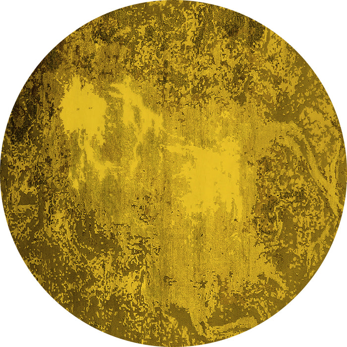 Round Machine Washable Oriental Yellow Industrial Rug, wshurb2074yw