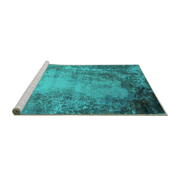 Sideview of Machine Washable Oriental Turquoise Industrial Area Rugs, wshurb2075turq