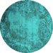 Round Oriental Turquoise Industrial Rug, urb2075turq