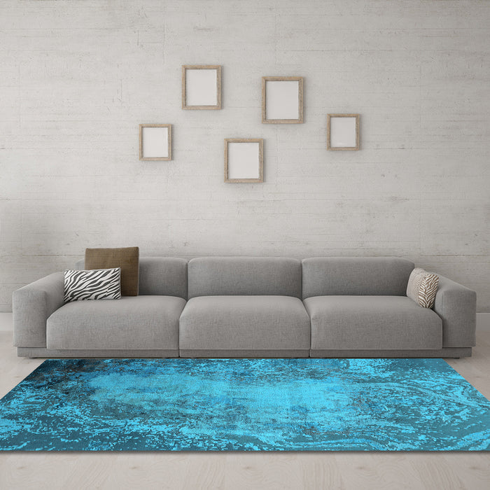 Machine Washable Oriental Light Blue Industrial Rug in a Living Room, wshurb2075lblu