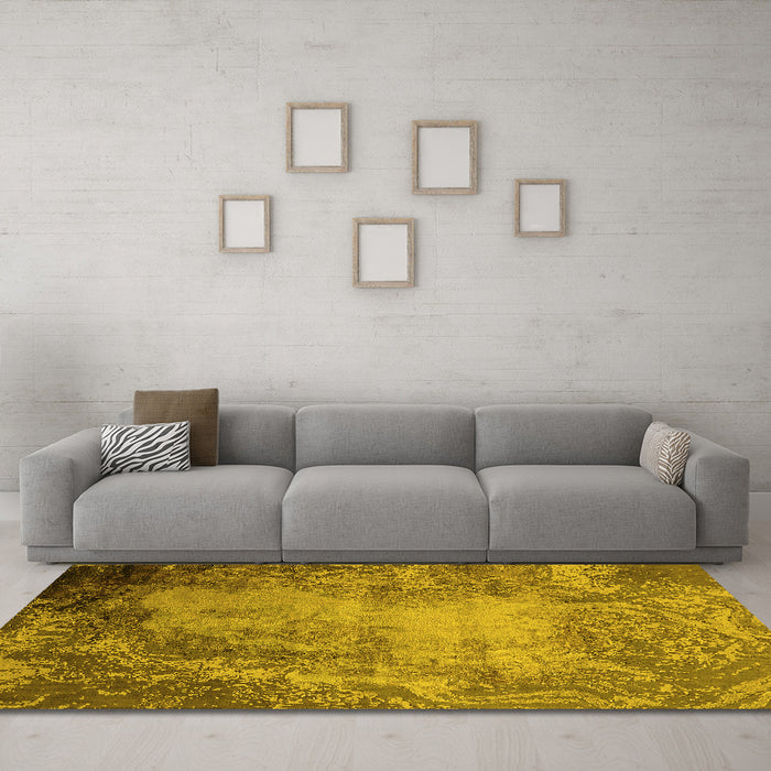 Machine Washable Oriental Yellow Industrial Rug in a Living Room, wshurb2075yw