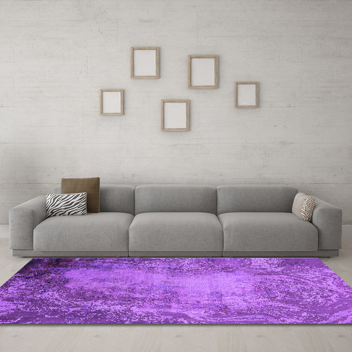 Machine Washable Oriental Purple Industrial Area Rugs in a Living Room, wshurb2075pur