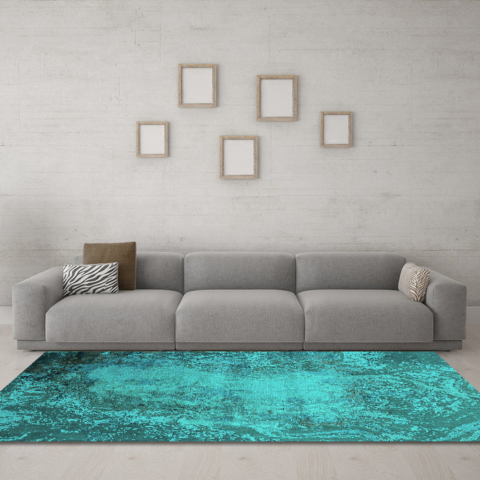 Machine Washable Oriental Turquoise Industrial Area Rugs in a Living Room,, wshurb2075turq