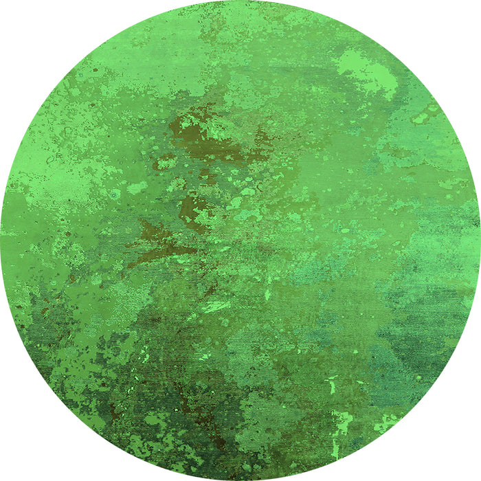 Round Machine Washable Oriental Green Industrial Area Rugs, wshurb2076grn