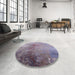 Round Mid-Century Modern Purple Oriental Rug in a Office, urb2076