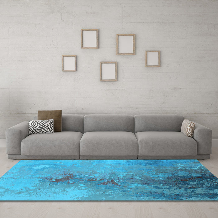 Machine Washable Oriental Light Blue Industrial Rug in a Living Room, wshurb2076lblu