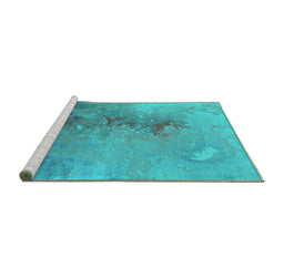 Sideview of Machine Washable Oriental Turquoise Industrial Area Rugs, wshurb2076turq