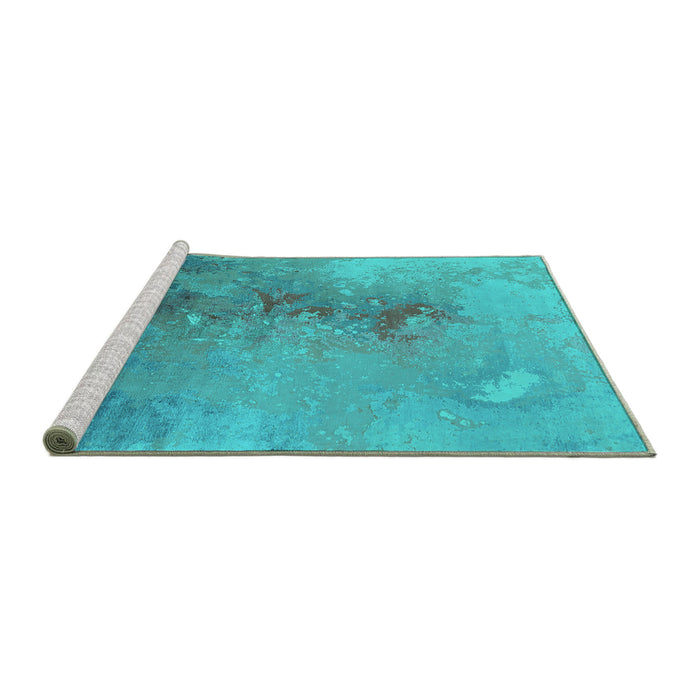 Sideview of Machine Washable Oriental Turquoise Industrial Area Rugs, wshurb2076turq