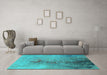 Machine Washable Oriental Turquoise Industrial Area Rugs in a Living Room,, wshurb2076turq