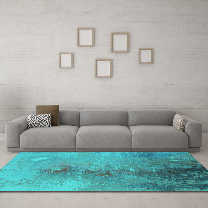 Machine Washable Oriental Turquoise Industrial Area Rugs in a Living Room,, wshurb2076turq