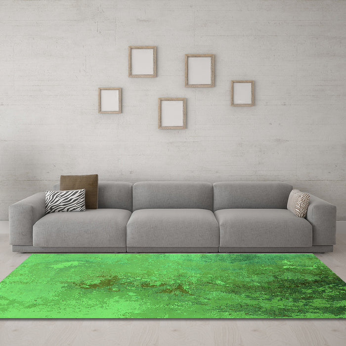 Machine Washable Oriental Green Industrial Area Rugs in a Living Room,, wshurb2076grn