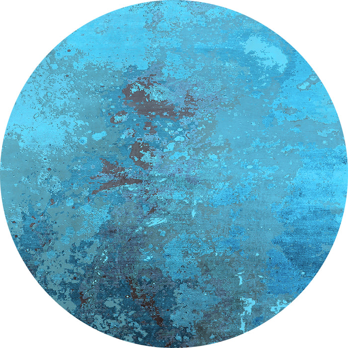 Round Machine Washable Oriental Light Blue Industrial Rug, wshurb2076lblu