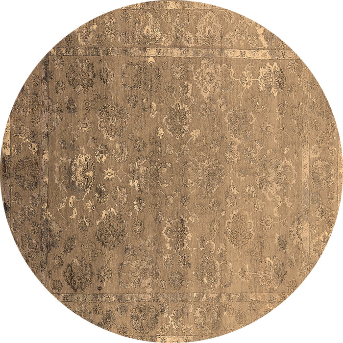 Round Machine Washable Oriental Brown Industrial Rug, wshurb2077brn