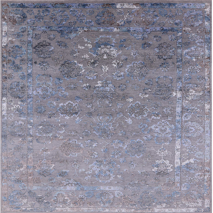 Square Mid-Century Modern Blue Gray Oriental Rug, urb2077