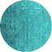 Round Oriental Turquoise Industrial Rug, urb2077turq