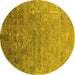 Round Machine Washable Oriental Yellow Industrial Rug, wshurb2077yw