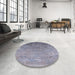 Round Machine Washable Industrial Modern Blue Gray Rug in a Office, wshurb2077