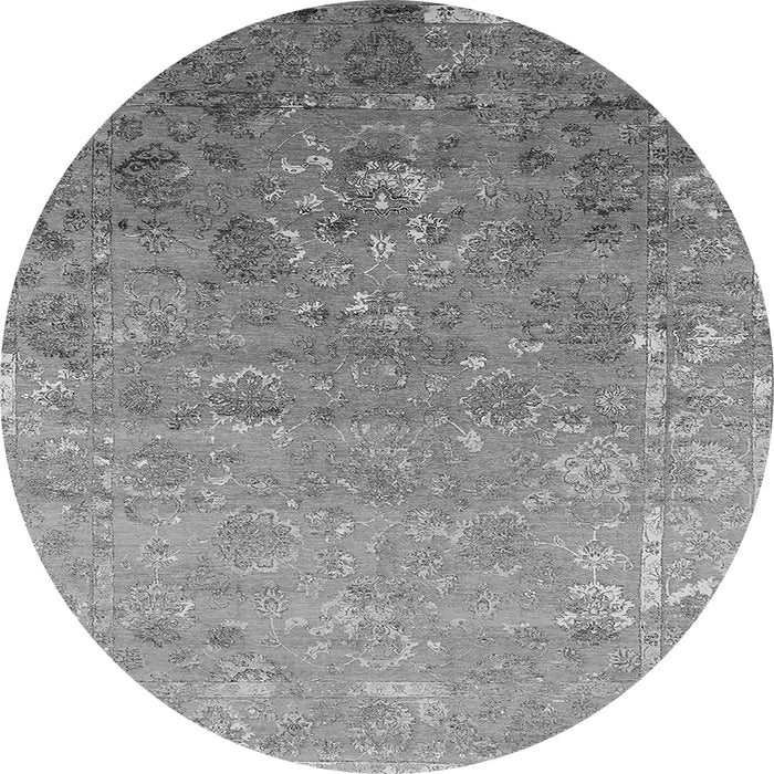 Round Machine Washable Oriental Gray Industrial Rug, wshurb2077gry