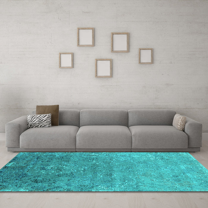Machine Washable Oriental Turquoise Industrial Area Rugs in a Living Room,, wshurb2077turq
