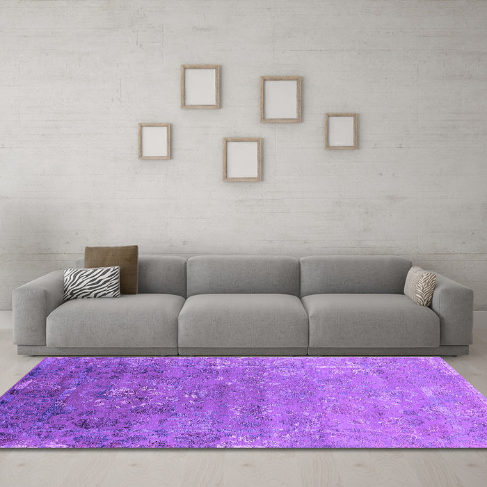 Machine Washable Oriental Purple Industrial Area Rugs in a Living Room, wshurb2077pur