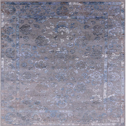 Square Machine Washable Industrial Modern Blue Gray Rug, wshurb2077