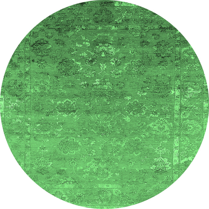 Round Machine Washable Oriental Emerald Green Industrial Area Rugs, wshurb2077emgrn
