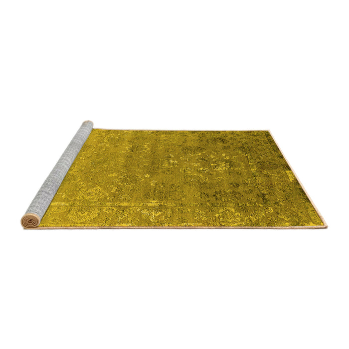 Sideview of Machine Washable Oriental Yellow Industrial Rug, wshurb2077yw